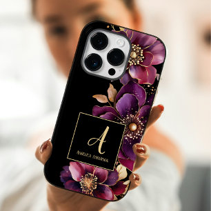 ブラックカスタムモノグラムパープルフローラ Case-Mate iPhone 14 PROケース
