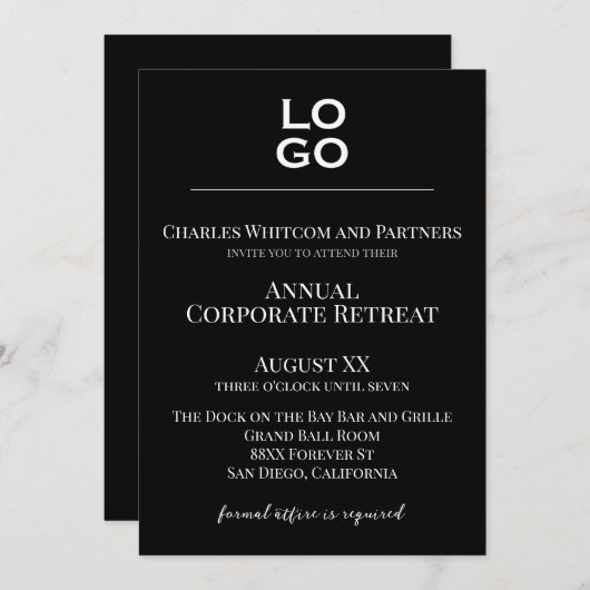 ブラックカスタムロゴ事業または企業のイベント 招待状 (正面/裏面)