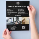 ブラックカスタムロゴ写真QRマーケティング事業 チラシ (手)