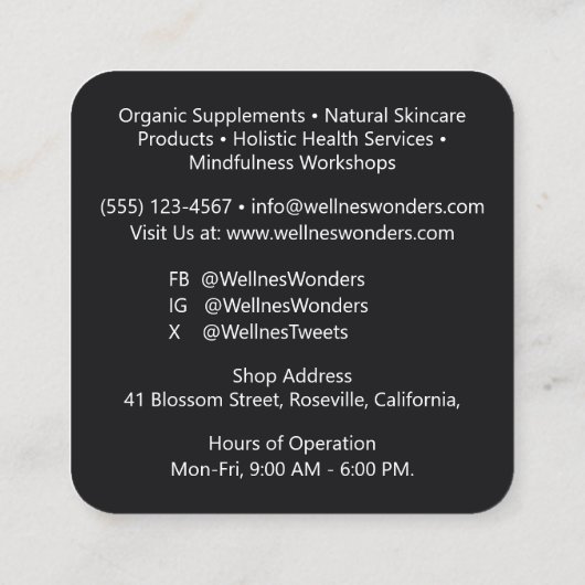 ブラックカスタム会社ロゴQRコーモダンド スクエア名刺 (裏面)