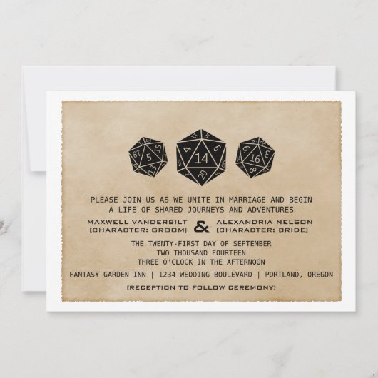 ブラックカスタム日付 グランジD20ダイス ゲーマー招待状 招待状 (正面)