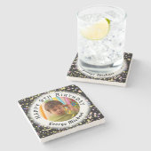 ブラックカスタム誕生日フォトウォーターカラー紙吹雪 ストーンコースター (横)