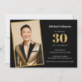 ブラックカスタム金ゴールドフォトシンプルパーティー30th 招待状 (正面)