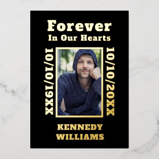 ブラックカスタム金ゴールド写真Forever In Ourハート 箔招待状 (正面)