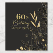 ブラックカスタム金ゴールド60誕生日任意の年齢食品 ワインラベル (シングルラベル)