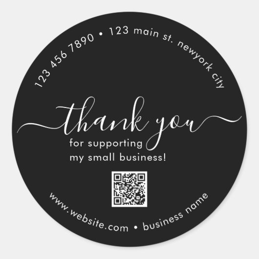 ブラックカスタムQRコード付きステッカーありがとう ラウンドシール (正面)