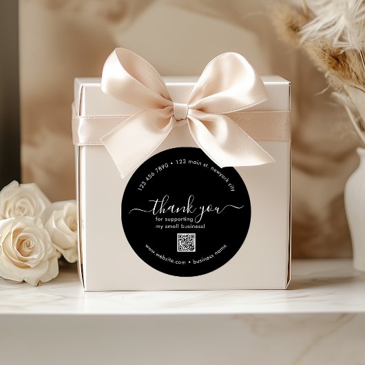 ブラックカスタムQRコード付きステッカーありがとう ラウンドシール