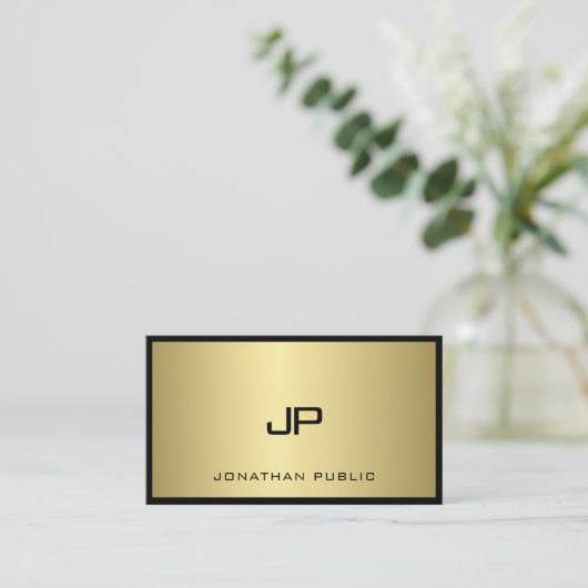 ブラックカッコいいおよび金ゴールドモノグラムグラマープロフェッショナル 名刺 (スタンド正面)