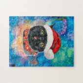 ブラックカッコいいキャットホリデークリスマスプレゼント ジグソーパズル (横)