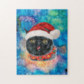 ブラックカッコいいキャットホリデークリスマスプレゼント ジグソーパズル (縦)