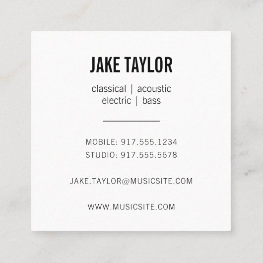 ブラックカッコいい&アクアギターインストラクター スクエア名刺 (裏面)