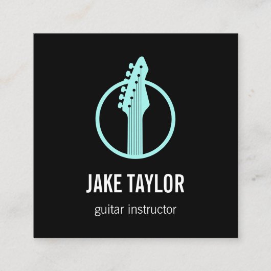 ブラックカッコいい&アクアギターインストラクター スクエア名刺 (正面)