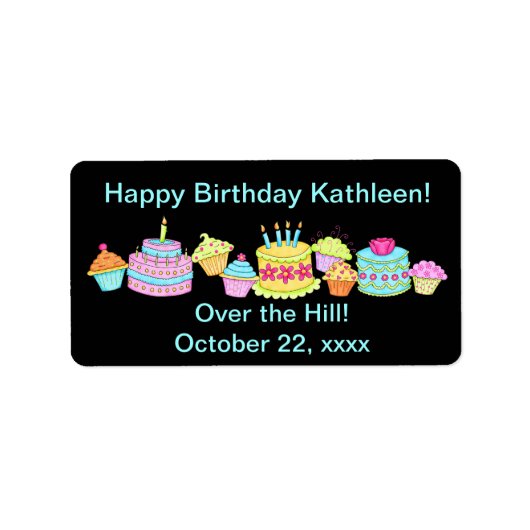 ブラックカップケーキ/ケーキオンザヒル誕生日 ラベル (正面)