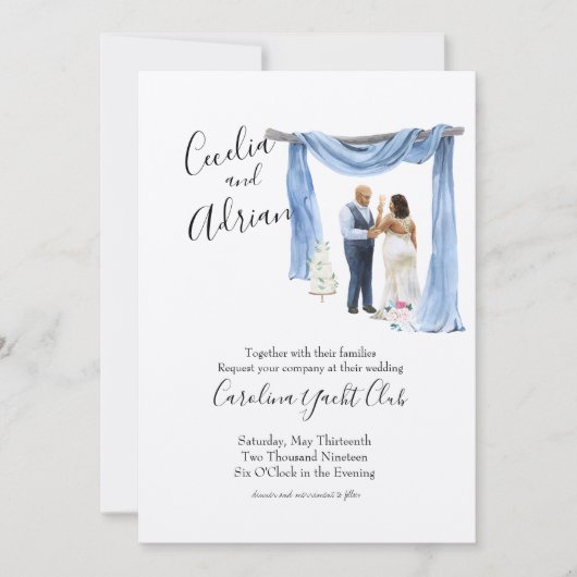 ブラックカップル春ボタニカル結婚式招待状 招待状 (正面)