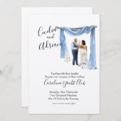 ブラックカップル春ボタニカル結婚式招待状 招待状 (正面/裏面)