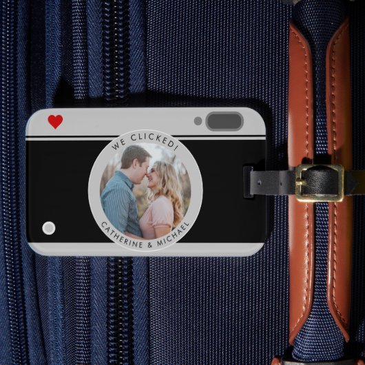 ブラックカメラカップルの写真ユニーク名 ラゲッジタグ (正面インサイチュ4)