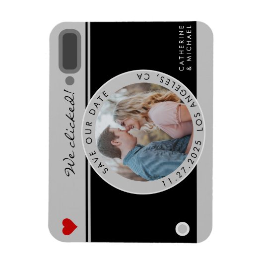 ブラックカメラ結婚写真のユニーク日付の保存 マグネット (縦)