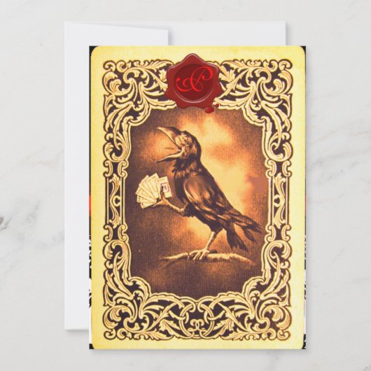 ブラックカラストランプ、トランプのポーカーパーティーレッドワックスシール 招待状 (正面)