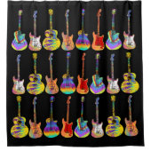 ブラックカラフルのギタパターン シャワーカーテン (正面)