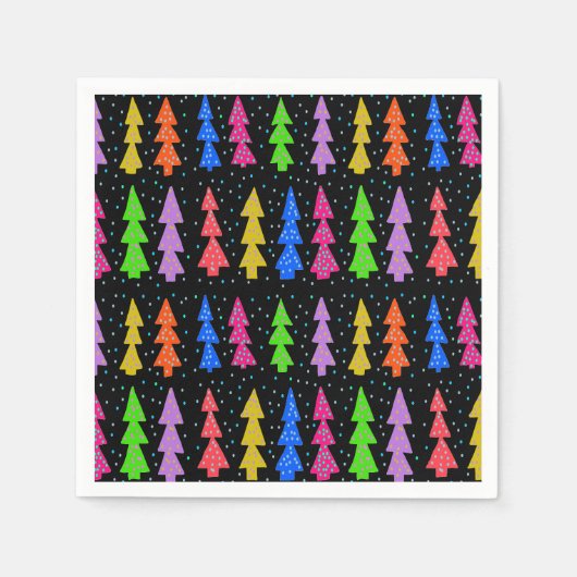 ブラックカラフルのクリスマスツリー スタンダードカクテルナプキン (正面)
