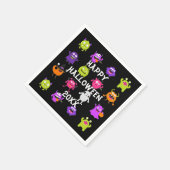 ブラックカラフルの可愛いハロウィンモンスター スタンダードカクテルナプキン (角)