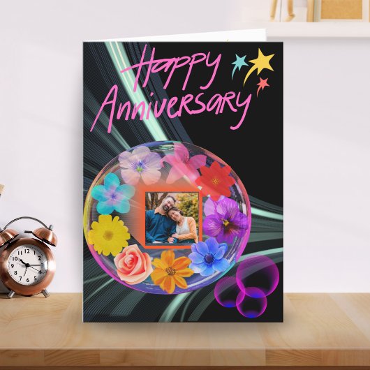 ブラックカラフルフローラクリスタル抽象芸術Son & Wife サンキューカード