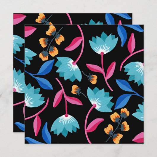 ブラックカラフルフローラフォークアート (正面/裏面)