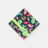 ブラックカラフルペイズリーパタモダンーンモノグラム スタンダードカクテルナプキン (角)