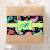 ブラックカラフルペイズリーパタモダンーンモノグラム ラベル (インサイチュ)