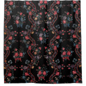 ブラックカラフルボホフローラ シャワーカーテン (正面)