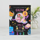 ブラックカラフル宇宙をテーマにした誕生日パーティー 招待状 (スタンド正面)