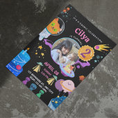 ブラックカラフル宇宙をテーマにした誕生日パーティー 招待状