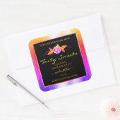 ブラックカラフル製品ラベルのフローラグリッター スクエアシール (封筒)