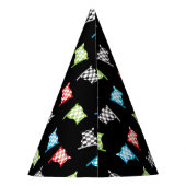 ブラックカラフル誕生日のレーシングフラグ パーティーハット (裏面)