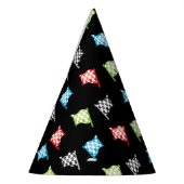 ブラックカラフル誕生日のレーシングフラグ パーティーハット (左)