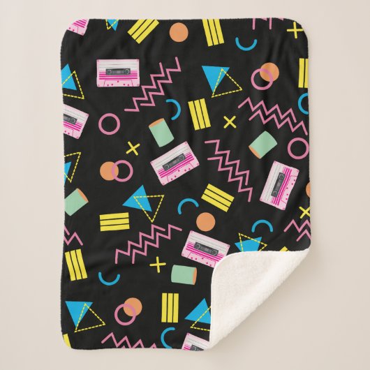 ブラックカラフル80年代80年代のレトロパターン シェルパブランケット (正面)