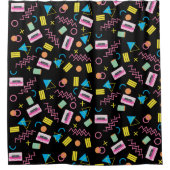 ブラックカラフル80年代80年代のレトロパターン シャワーカーテン (正面)