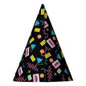 ブラックカラフル80年代80年代のレトロパターン パーティーハット (裏面)