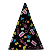 ブラックカラフル80年代80年代のレトロパターン パーティーハット (右)