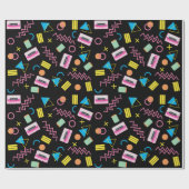 ブラックカラフル80年代80年代のレトロパターン ラッピングペーパー (フラット)