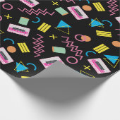 ブラックカラフル80年代80年代のレトロパターン ラッピングペーパー (角)