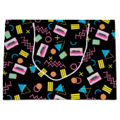ブラックカラフル80年代80年代のレトロパターン ラージペーパーバッグ (正面)