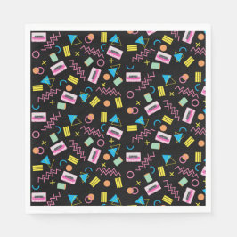 ブラックカラフル80年代80年代のレトロパーティーテーマ スタンダードランチョンナプキン