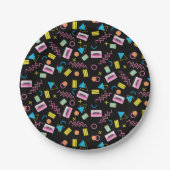 ブラックカラフル80年代80年代のレトロパーティーテーマ ペーパープレート (正面)