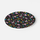 ブラックカラフル80年代80年代のレトロパーティーテーマ ペーパープレート (アングル)