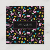 ブラックカラフル80年代80年代のレトロパーティープランナー スクエア名刺 (正面)