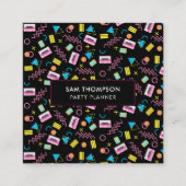 ブラックカラフル80年代80年代のレトロパーティープランナー スクエア名刺 (正面)