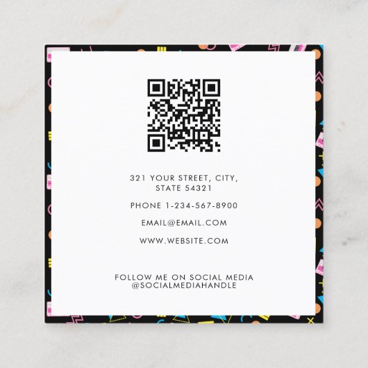 ブラックカラフル80年代80年代のレトロパーティープランナー スクエア名刺 (裏面)