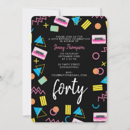 ブラックカラフル80年代80年代レトロ誕生会 招待状