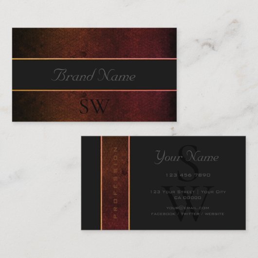 ブラックカラーと派手なダークオレンジのグレーイニシャル 名刺 (正面/裏面)